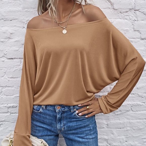Pink off shoulder solid dolman sleeve top classic - Picture 13 of 15